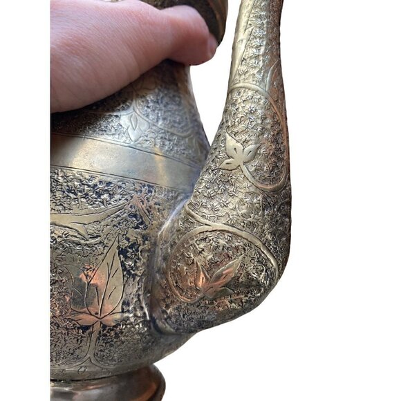 Antique Vintage Hand Etched Hinged Tea Coffee Pot Stamped Best German Silver - Picture 9 of 17